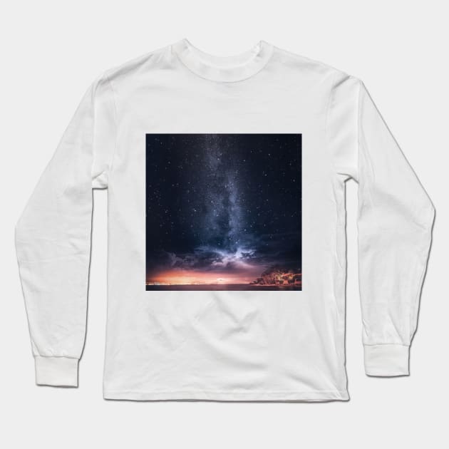 SCENERY 52 - Navy Starry Night Sky Milky Way Galaxy Long Sleeve T-Shirt by artvoria